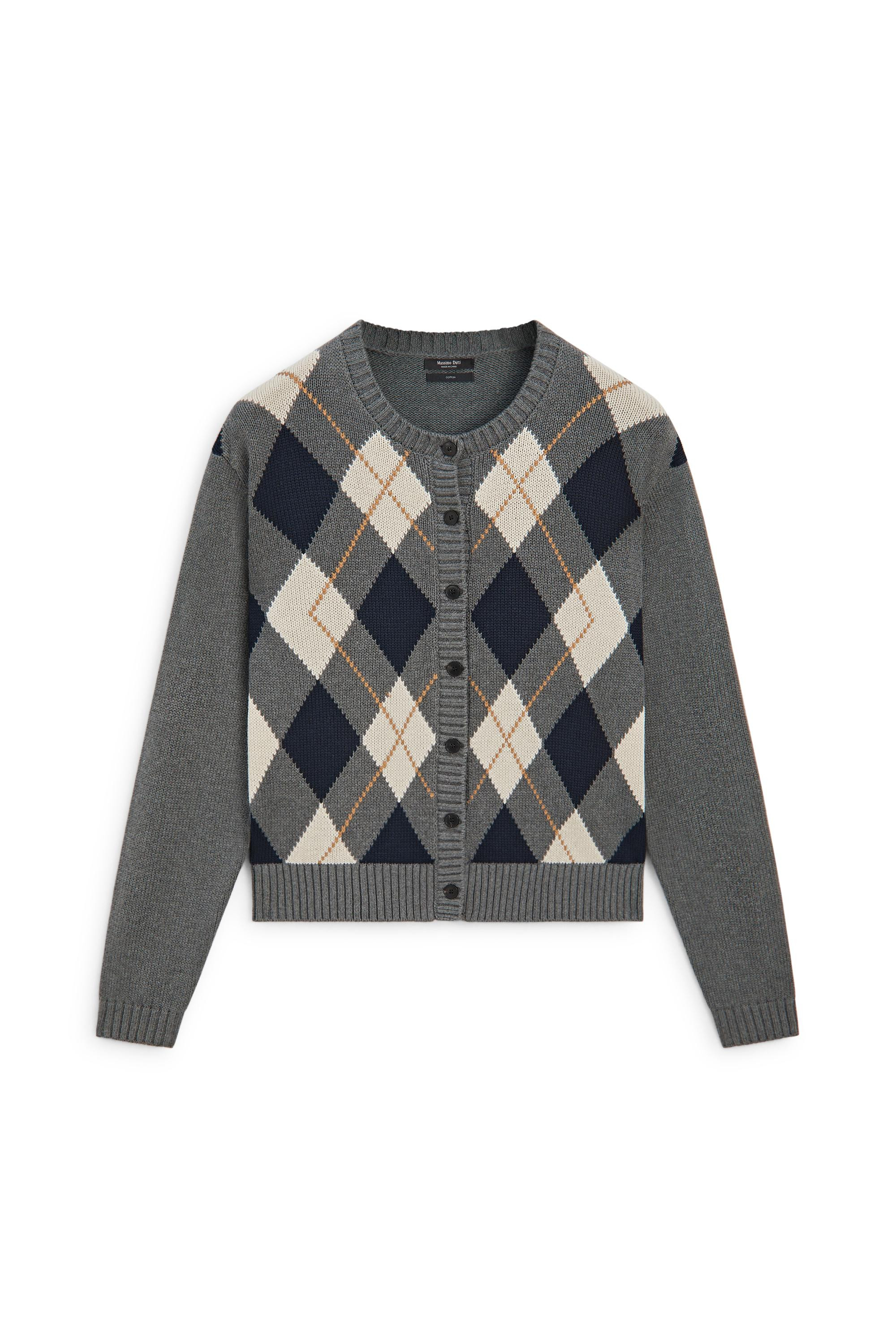 100% cotton diamond knit cardigan - GREY | Massimo Dutti US