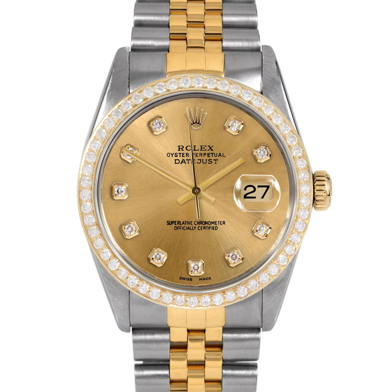 Pre-Owned Rolex 16013 Men's 36mm Datejust Wristwatch Champagne Diamond (3 Year Warranty) (Good) | Walmart (US)