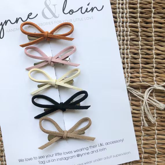 Neutral Set - Mini Suede Bow Clips | Etsy (US)