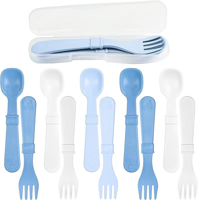 Re-Play Made in USA Toddler Forks and Spoons, Pack of 12 With Carrying Case - 6 Kids Forks with R... | Amazon (US)