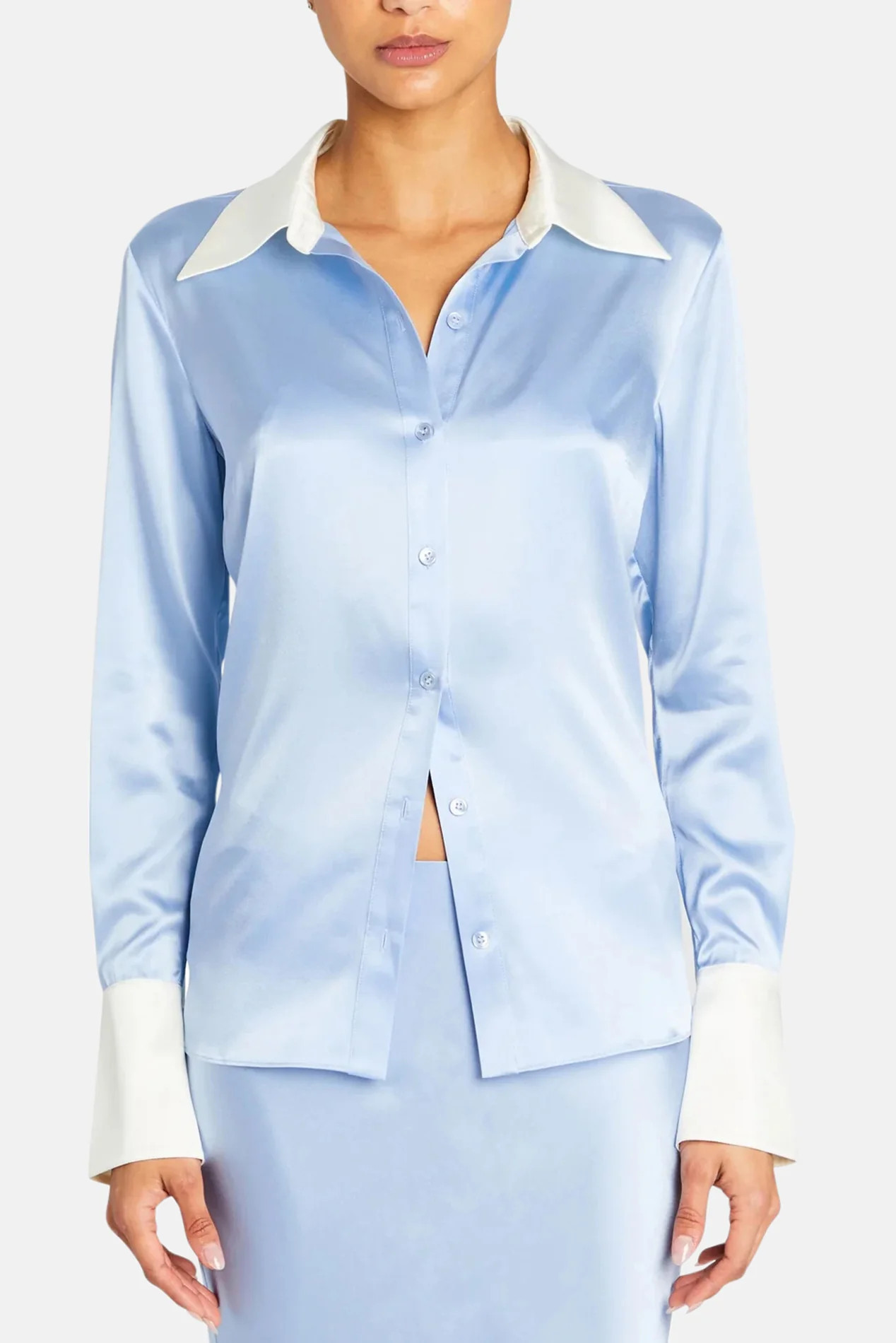 Olsen Silk Top Ice Blue | Blue & Cream