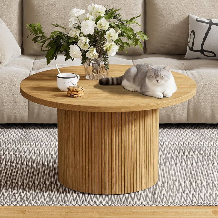 Furniway Round Coffee Table, 35.4" Circle Wide Coffee Table, Wood Table and Center Table for Livi... | Amazon (US)