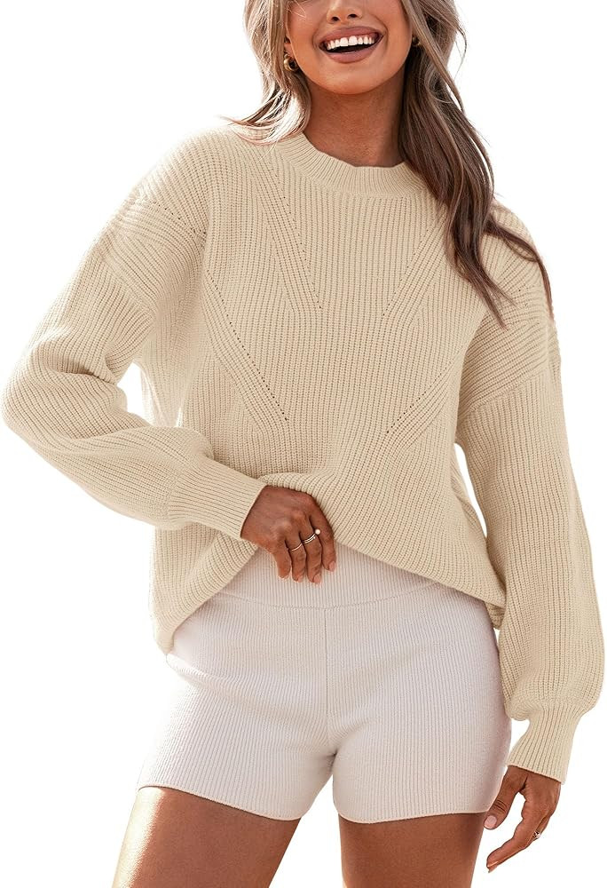 BTFBM Women's Casual Long Sleeve Pullover Sweaters Crew Neck Oversized Ribbed Knit 2023 Fall Wint... | Amazon (US)