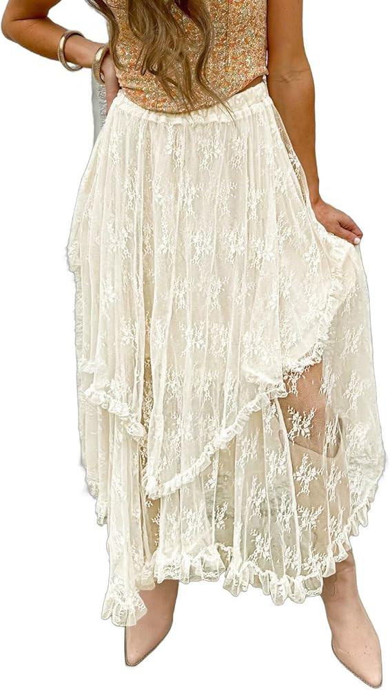 Lace Tiered Midi Skirt | Amazon (US)