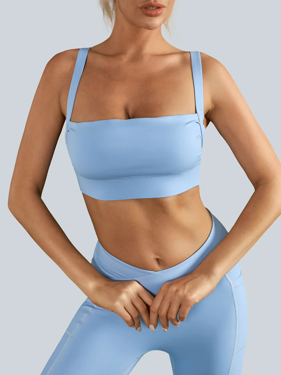 Sky Blue Strappy Sports Bra -Light Support & Reviews - Blue - Sustainable Yoga Tops | BERLOOK | BERLOOK
