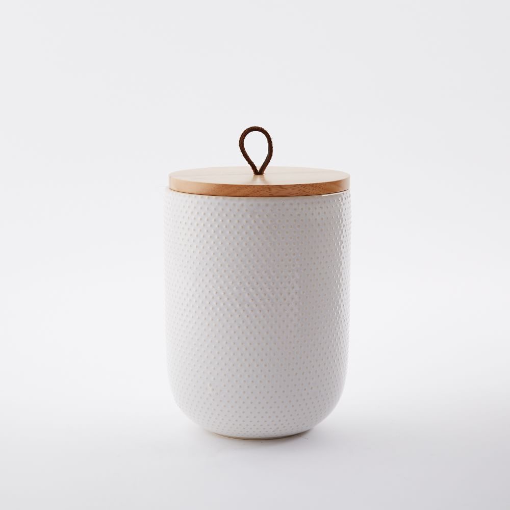 Textured Stoneware Kitchen Canisters w/ Wood Tops - White | West Elm (US)