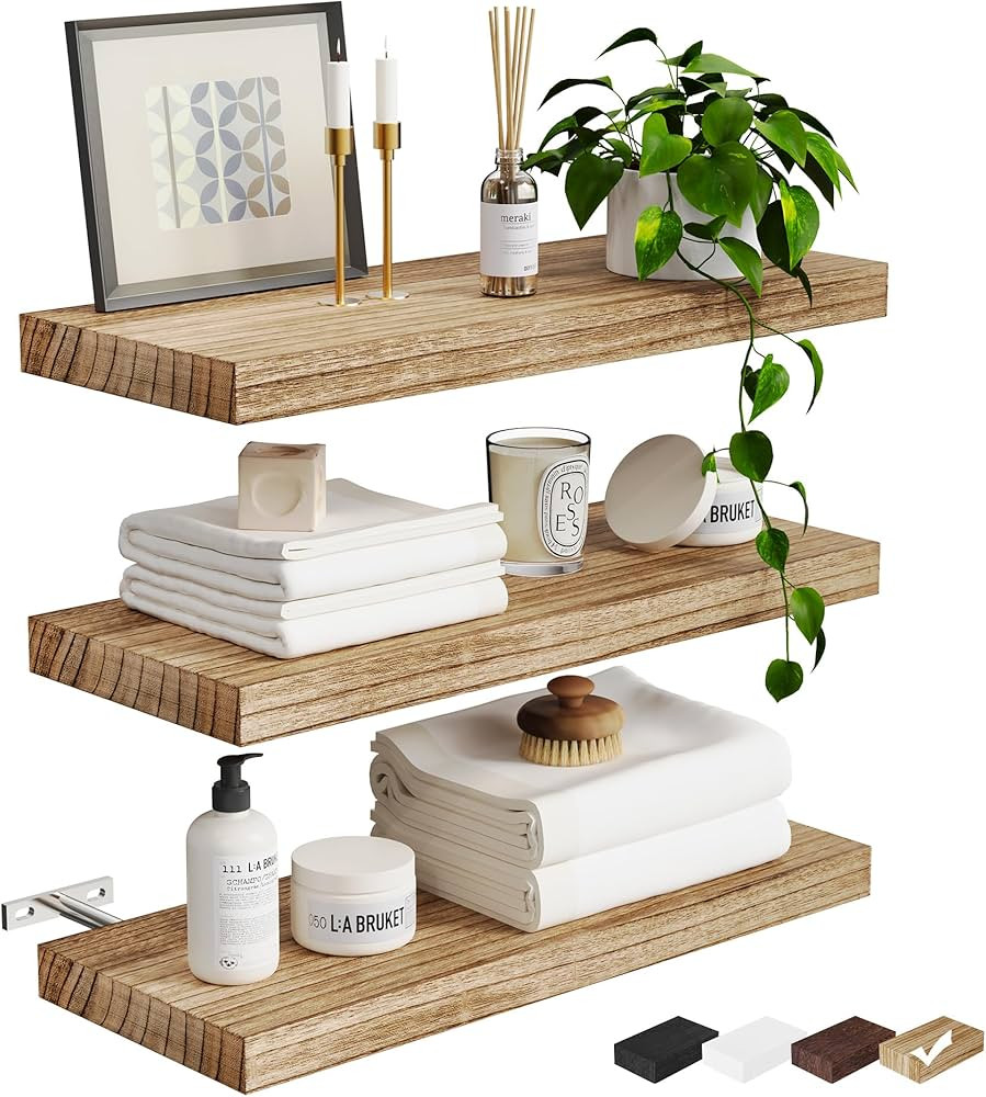 Greenual 3 Packs Floating Shelves for Wall, Nature Wood Wall Shelf, 16" Wall Mounted Floating She... | Amazon (US)