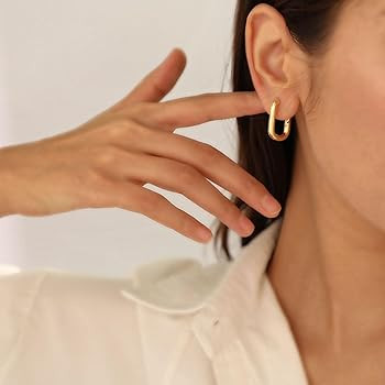 Kyerlyn Dainty Paperclip Huggie Hoop Earrings 14K Gold Plated Chunky Chain Link Earrings Simple C... | Amazon (US)