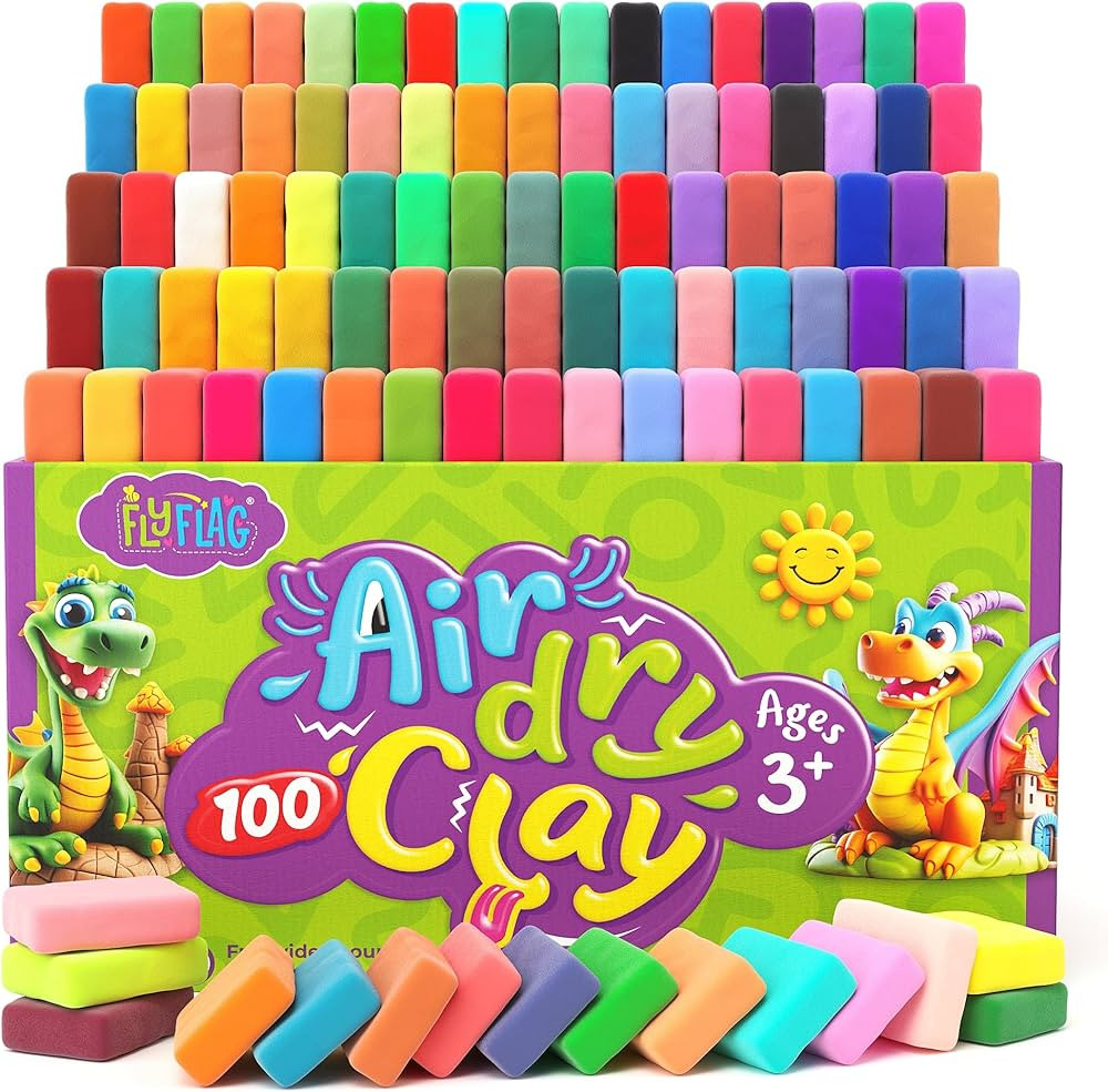 FlyFlag Air Dry Clay - 100 Colors, Ultra Light and Soft, Non-Toxic Modeling Clay for Kids with To... | Amazon (US)