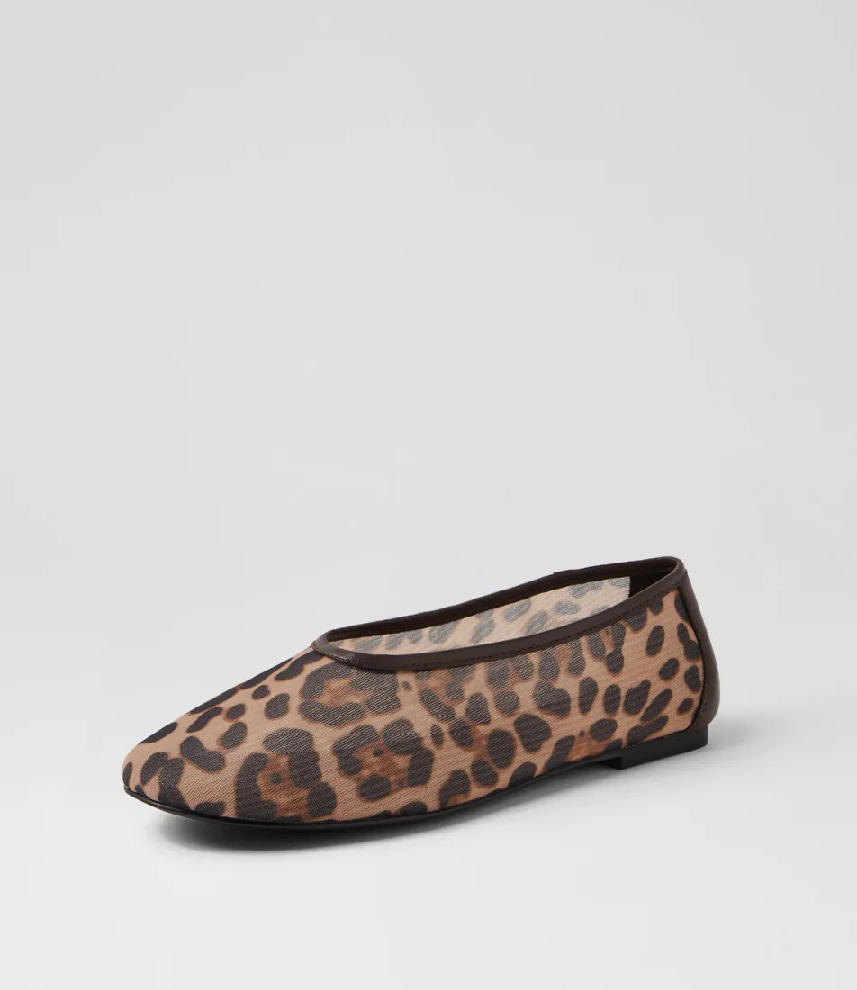 Lennen Choc Leopard Mesh Leather Ballet Flats | Styletread (AU)