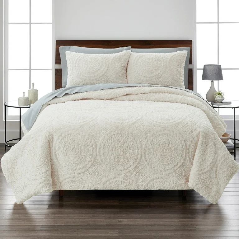 Better Homes & Gardens Embroidered Faux Fur 3-Piece Comforter Set, King, Ivory | Walmart (US)