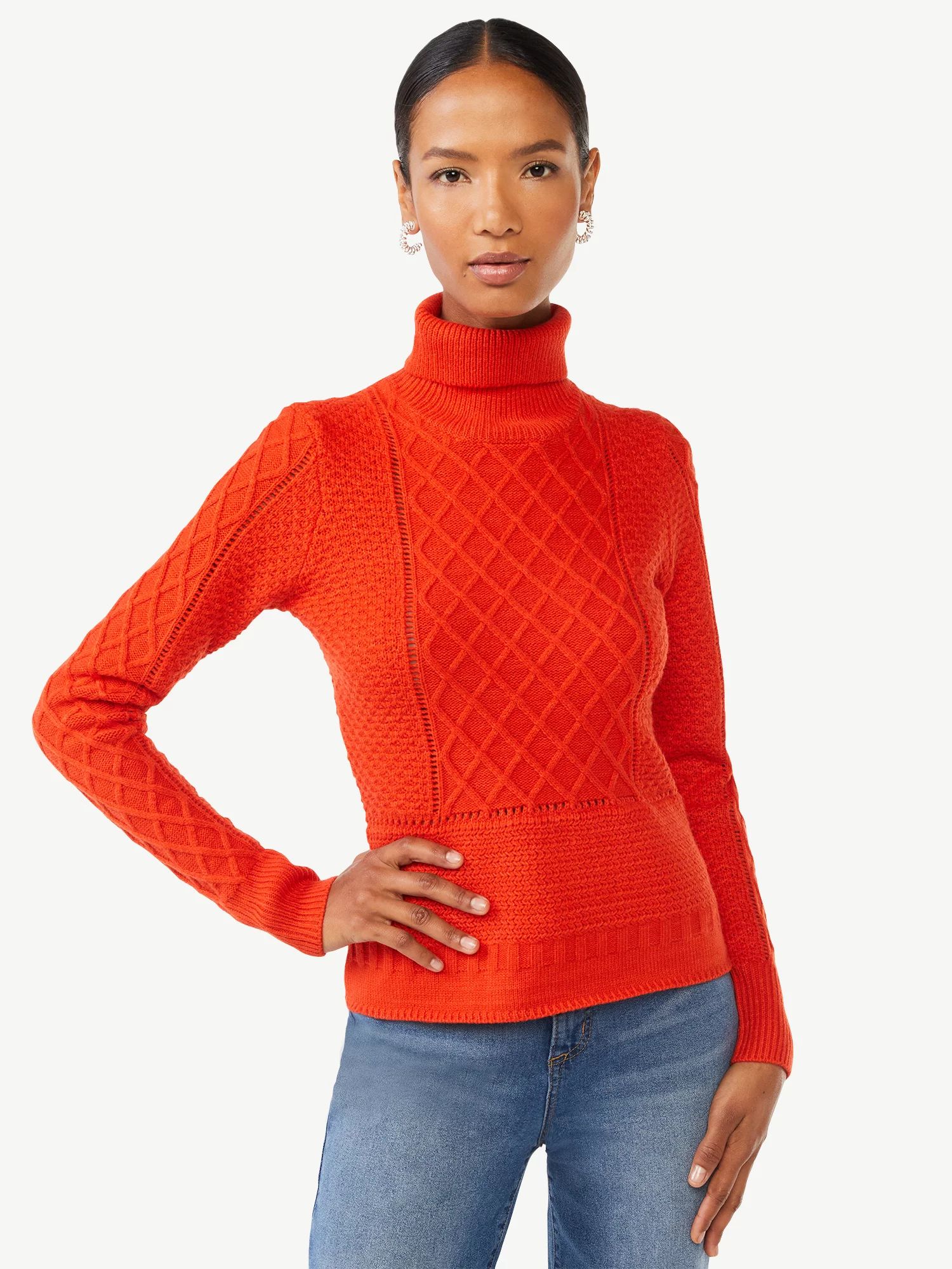 Scoop Women's Cable Knit Turtleneck Sweater | Walmart (US)