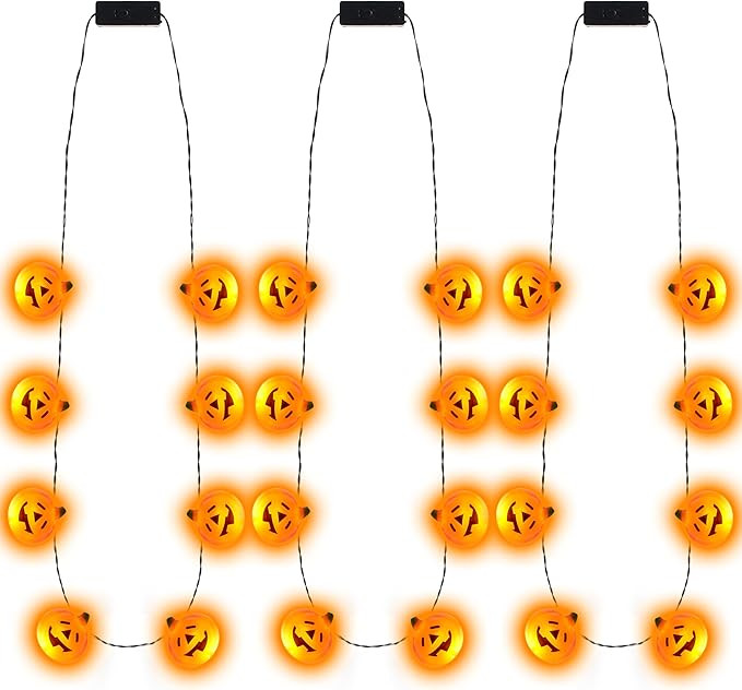 JOYIN 3 Pcs Halloween LED Necklace Pumpkin Shaped Jack o' Lantern Glowing Necklaces for Halloween... | Amazon (US)