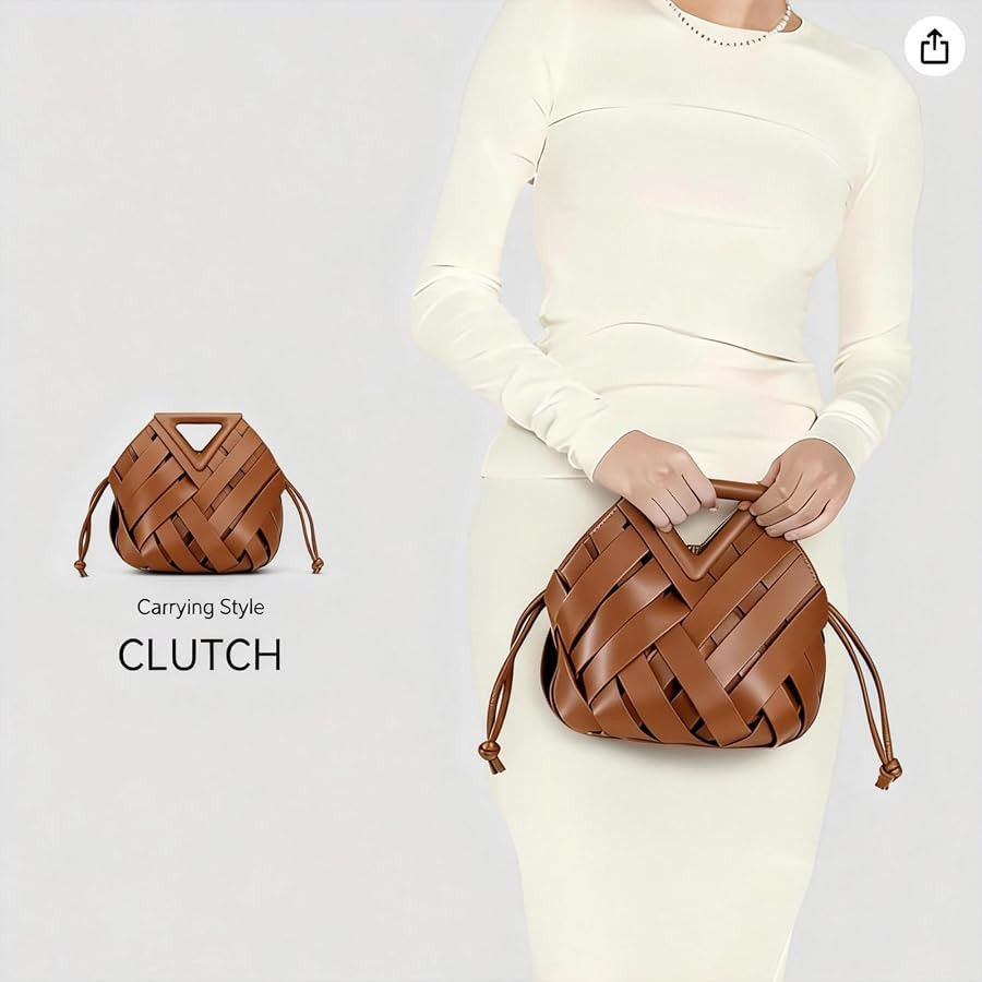 Woven Bucket Crossbody Bags for Women, Top-handle Retro Leather Adjustable Hobo Purse with Zipper... | Amazon (US)