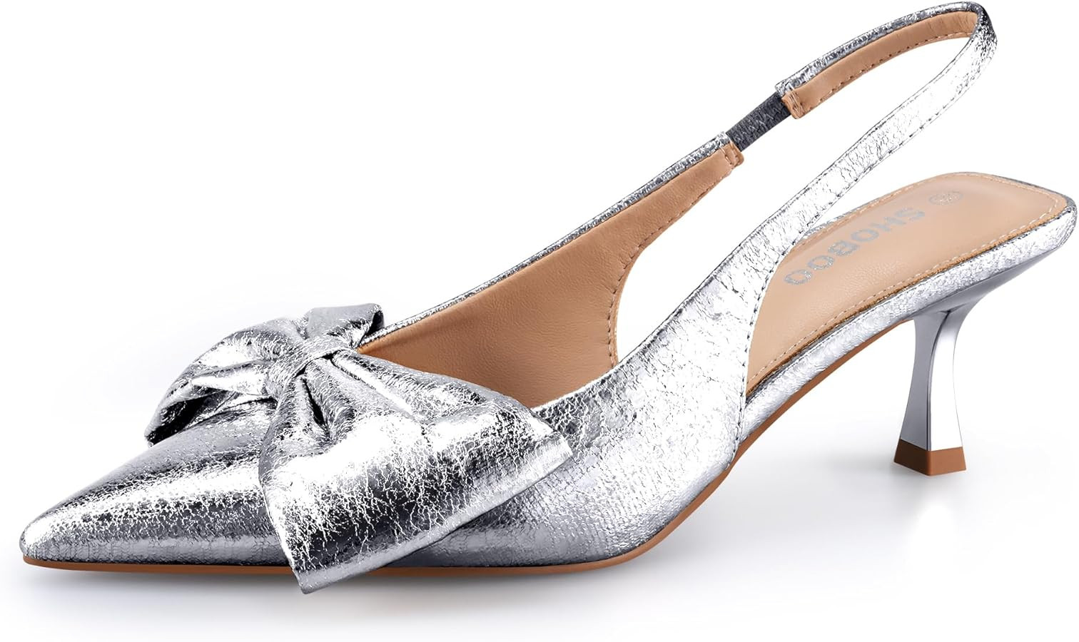 Women's Bow Slingback Heels Pointed Toe Kitten Pumps Dress Shoes with Elastic Strap - 2.4'' Inche... | Amazon (US)
