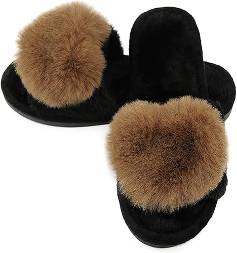 Women's Fuzzy Fluffy Furry Fur Slippers Flip Flop Open Toe Cozy House Memory Foam Sandals Slides ... | Amazon (US)