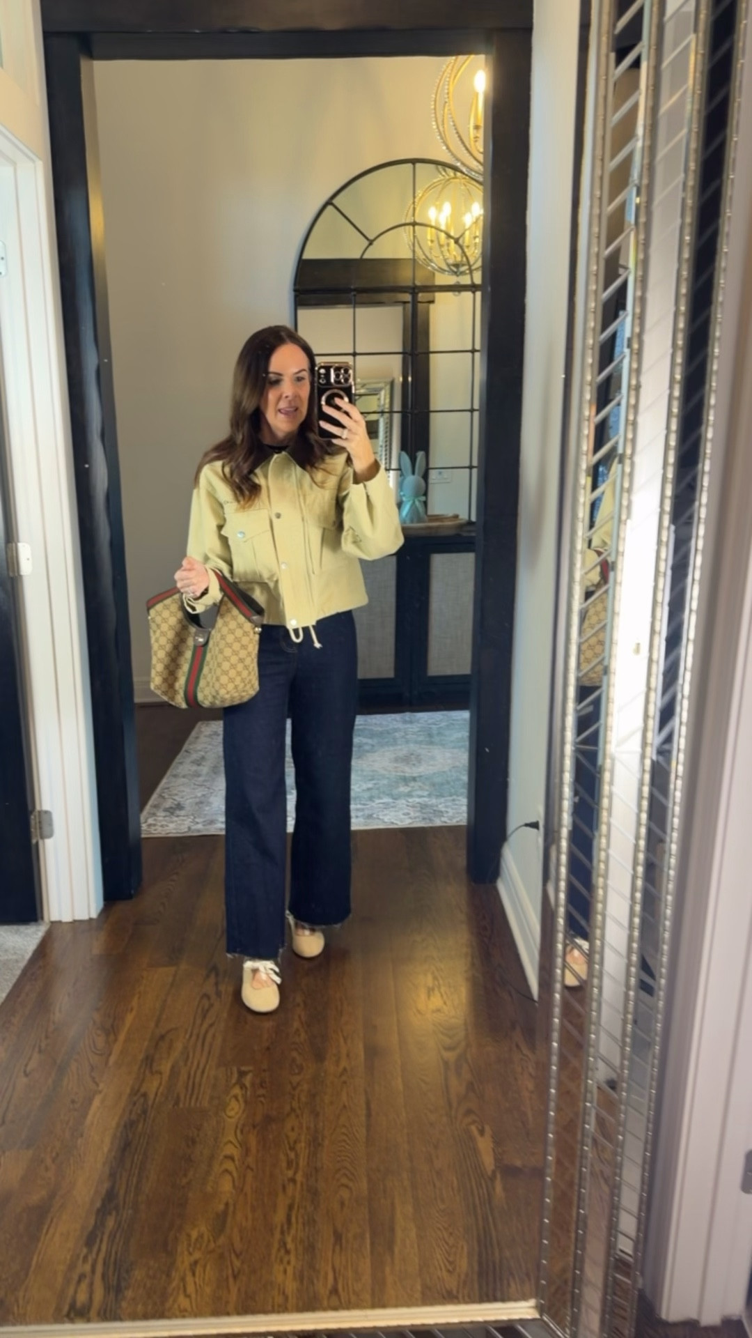 Outfit idea 
Spring outfit 
Barn jacket 
Flats 

#LTKSaleAlert #LTKdayinmylife #LTKootd