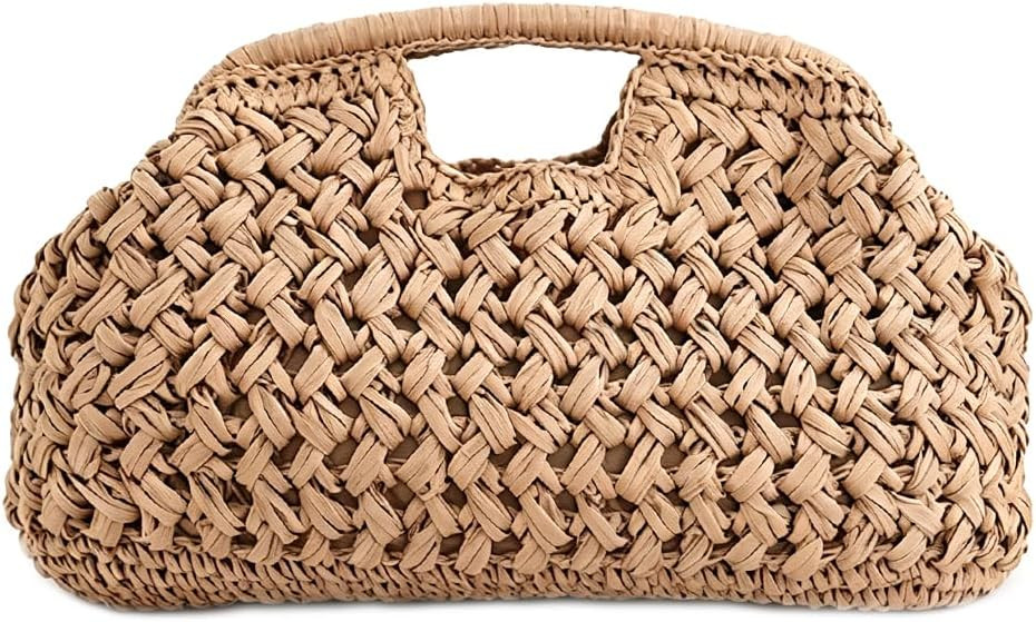 Large Straw Clutch Bag for Women Summer Satchel Purse Fashion Woven Top Hanlde Handbags for Beach... | Amazon (US)