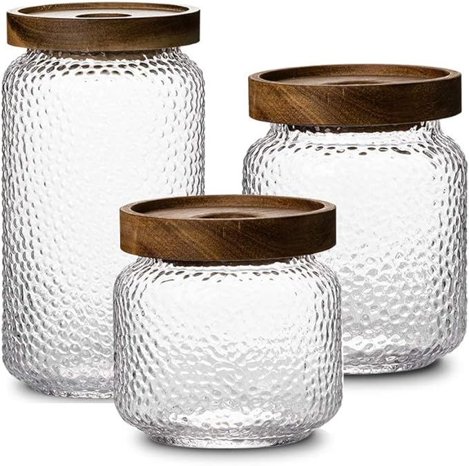 Anti-slip Storage Jar, 3 Pack , with Airtight Wood Lid Glass Kitchen Canisters 12oz, 17oz, 25oz | Amazon (US)