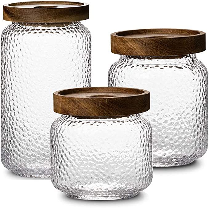 Anti-slip Storage Jar, 3 Pack , with Airtight Wood Lid Glass Kitchen Canisters 12oz, 17oz, 25oz | Amazon (US)