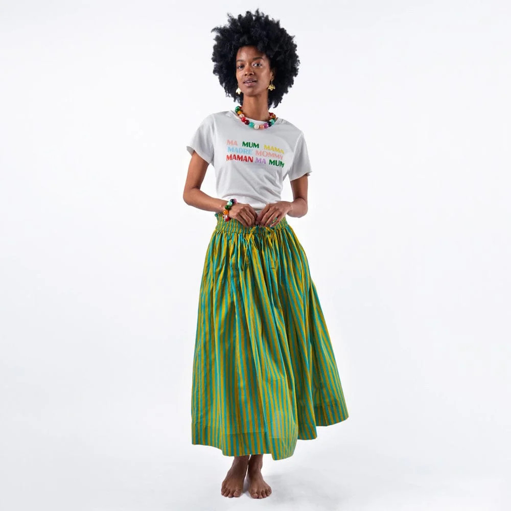 PREORDER Keaton Stripe Skirt Aqua + Chartreuse | INK+ALLOY