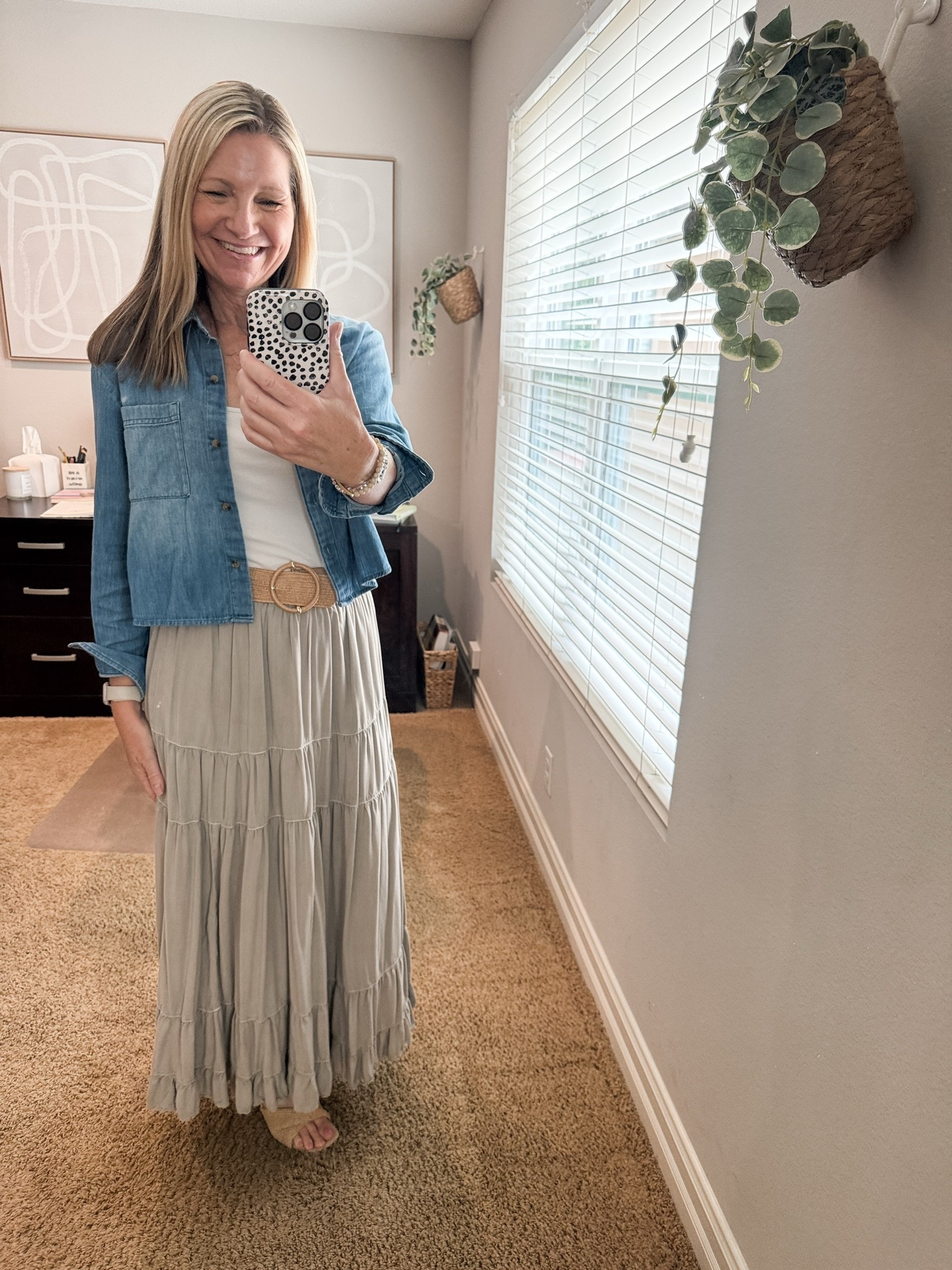 Shopped my closet with this maxi skirt and cropped denim shirt look. Linked some similar options to recreate the look.

#LTKootd #LTKOver40 #LTKWorkwear