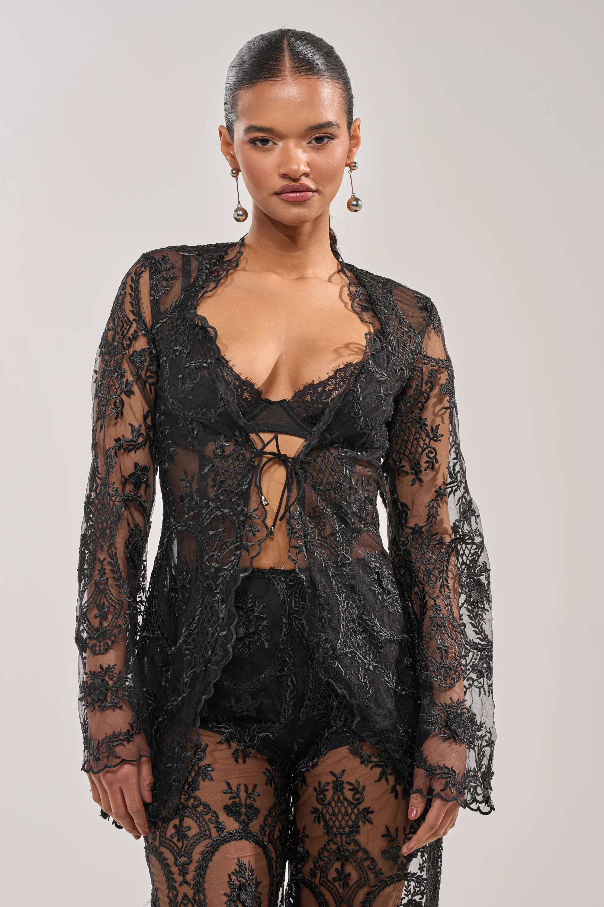 SUPER LUXE LACE TIE-FRONT BLOUSE | AKIRA