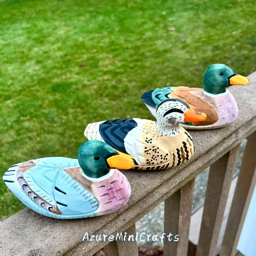 6 Inches Handmade Wood Carving Hand Painting Duck Wood Duck Garden Decor Solid Wood Duck Home Dec... | Etsy (US)