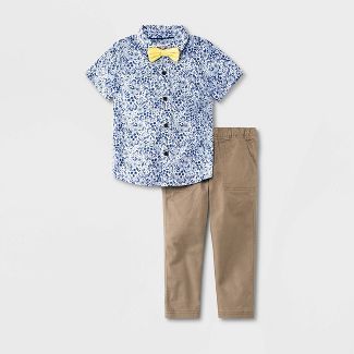Toddler Boys' 2pc Floral Print Woven Short Sleeve Button-Down Shirt and Chino Pants Set with Bowt... | Target