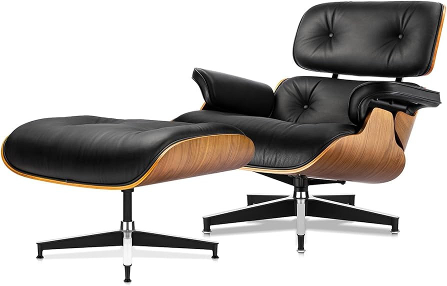 Top Black Grain Leather, Mid Century Chaise Lounge Chair and Ottoman, Modern Chair Classic Design... | Amazon (US)