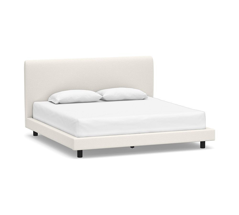 Cayman Upholstered Platform Bed with Warm Black Legs, King, Performance Boucle Ivory | Pottery Barn (US)