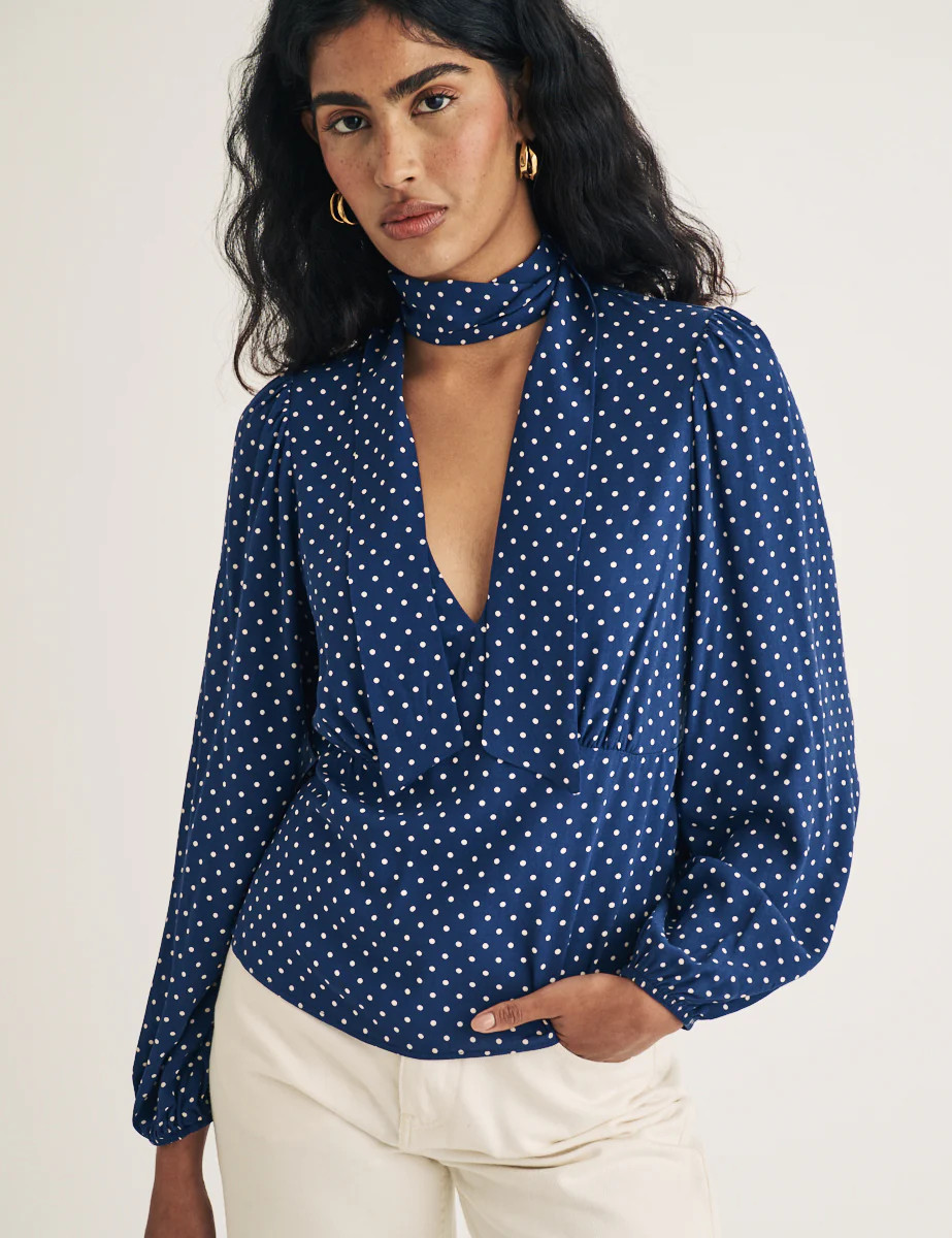 Blue Polka Dot Tie Neck Blouse | Nobody's Child