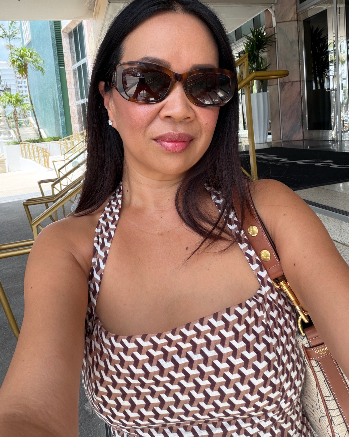Monday Swimwear Dress, 5’3” 34c wearing a small. Gloss is Shimmer Peach from Dior.