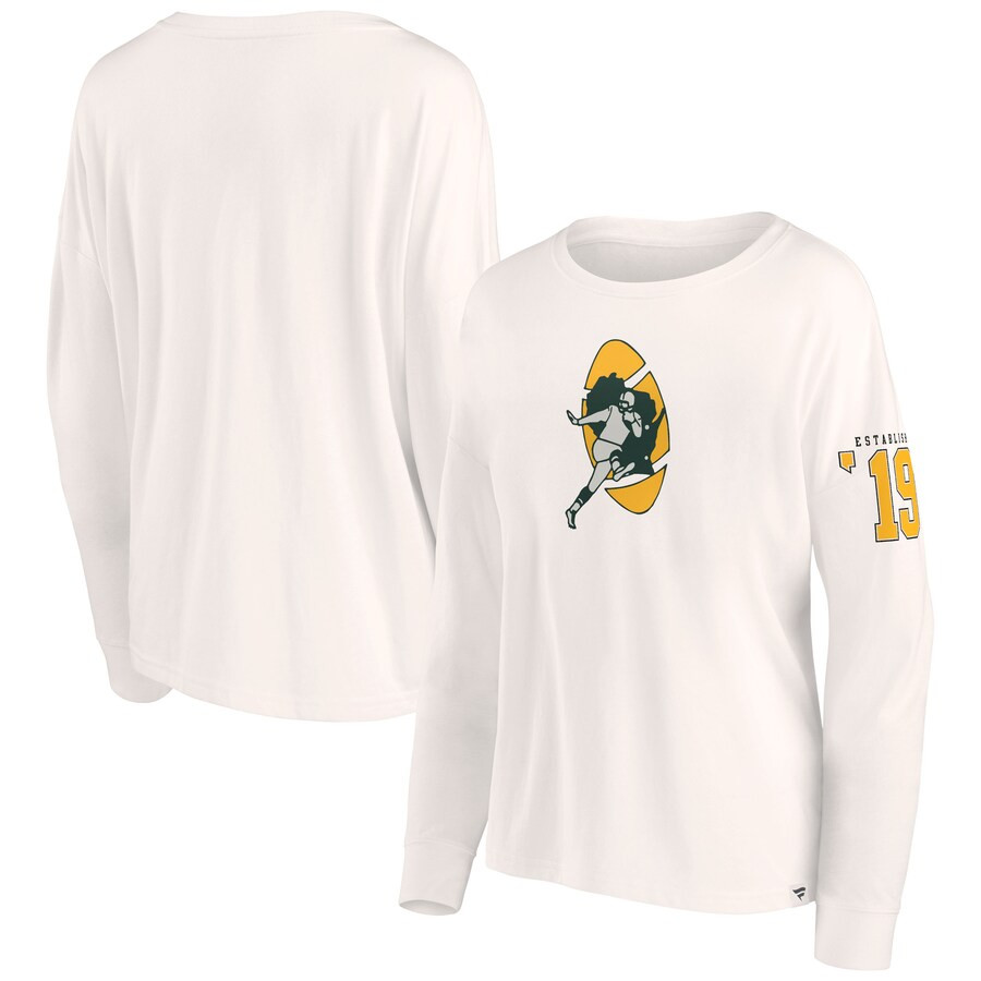 Green Bay Packers Fanatics Women's Game Date Oversized Cropped Lightweight Long Sleeve Tee - Crea... | Fanatics