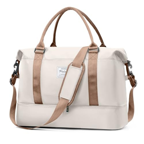 Weekender Bags for Women, Travel Duffel Bags with Shoe Compartment,Personal Item Travel Bag for Airlines, Carry on Overnight Tote Bag for Women，Beige&Brown | Amazon (US)