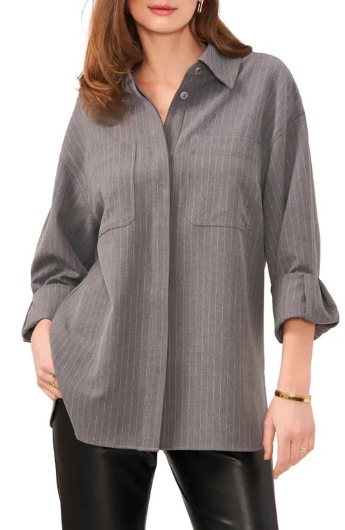 Vince Camuto Pinstripe Oversize Shirt Jacket in Steel Heather at Nordstrom, Size Xx-Small | Nordstrom