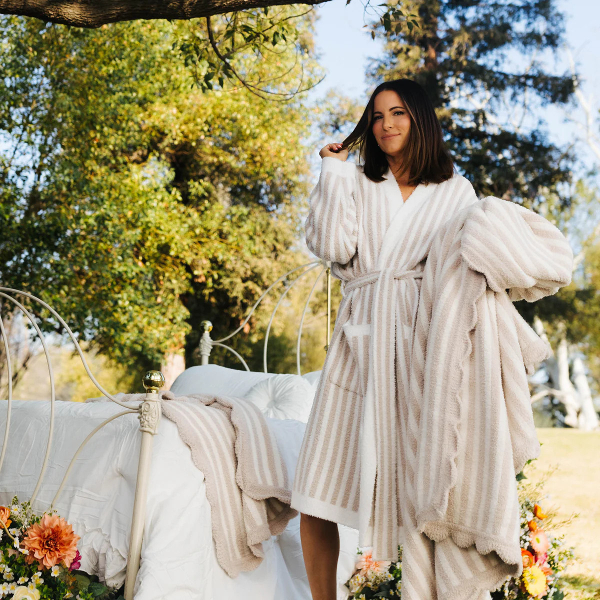 Fluffy Pinstripe Robe | Staykation