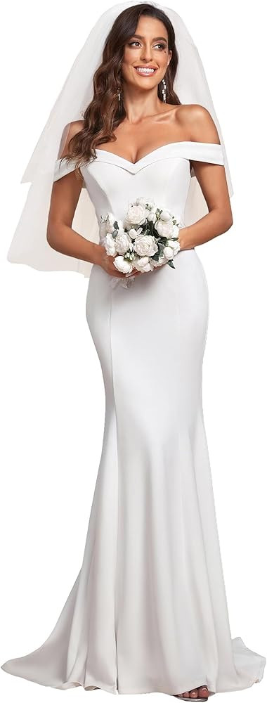 Ever-Pretty Women's Off-Shoulder Mermaid Sweep Train Long Wedding Dresses for Bride 0247 | Amazon (US)