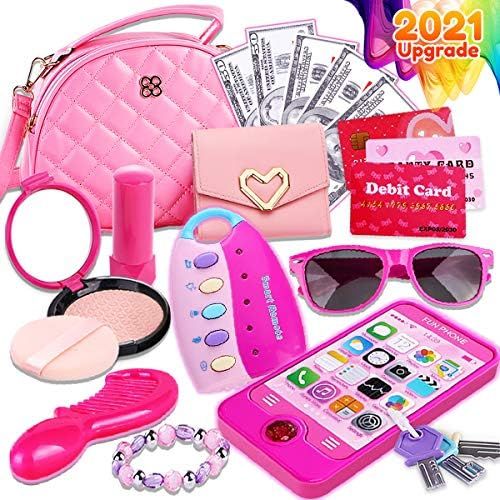 Peertoys Kids Makeup Kit Girls Purse - Cute Pretend Cosmetics Mini Bag Toy Cell Phone Wallet Mone... | Amazon (US)
