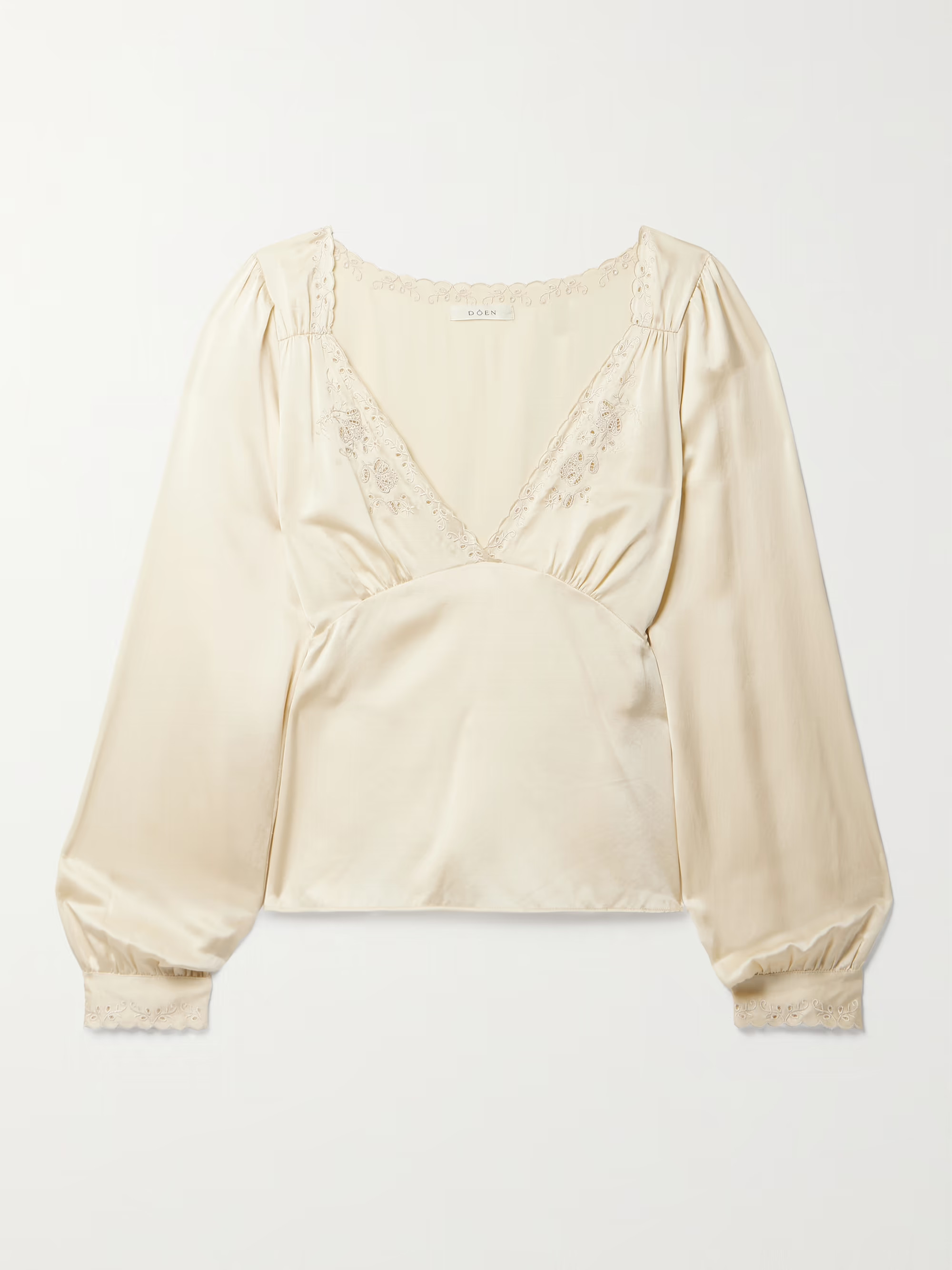 Freyda broderie anglaise-trimmed silk-satin blouse | NET-A-PORTER (UK & EU)