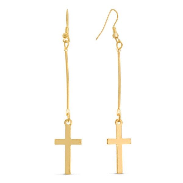 Gold Over Brass Floating Cross Earrings, 3 Inches - Orange | Bed Bath & Beyond
