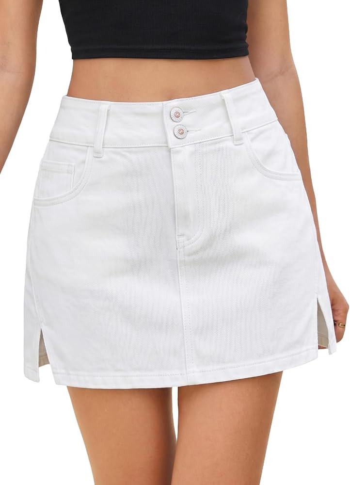 Sidefeel Jean Skorts for Woman High Waisted Casual Stretchy Jean Skirt Side Slit Mini Denim Skirt... | Amazon (US)
