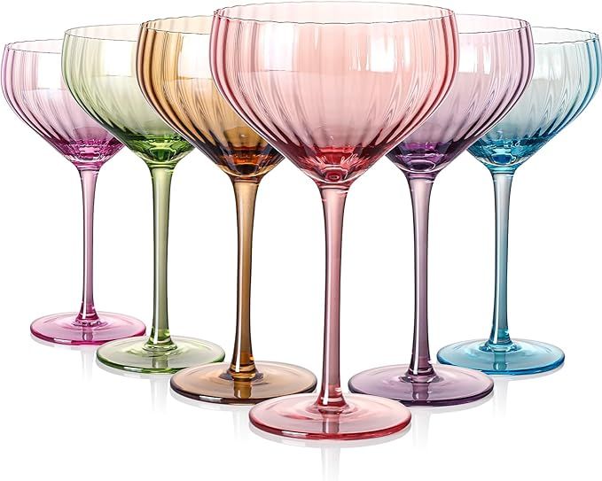TrophyToast colorful coupe glasses set of 6 elegant flower design,vintage martini glasses Master ... | Amazon (US)