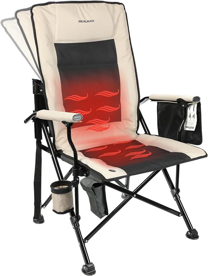 REALEAD Heated Camping Chairs - Fully Padded - Heavy Duty Folding Chairs for Outside, Supports 40... | Amazon (US)