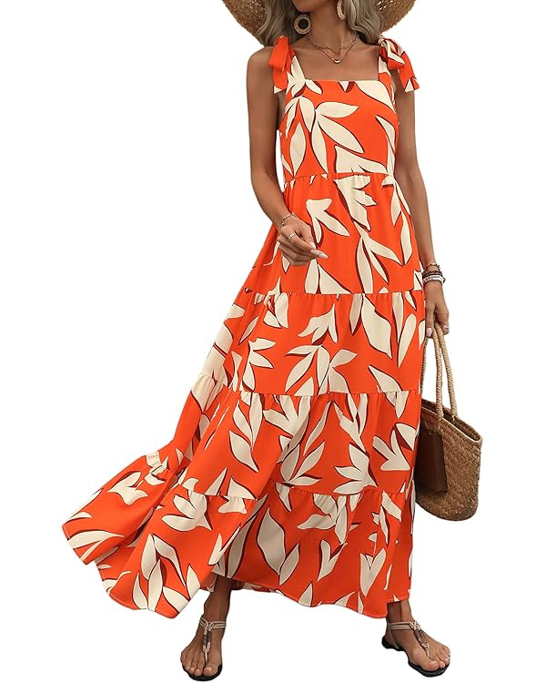 PRETTYGARDEN Womens Dresses 2025 Summer Sleeveless Maxi Dress Square Neck Floral Spaghetti Strap ... | Amazon (US)