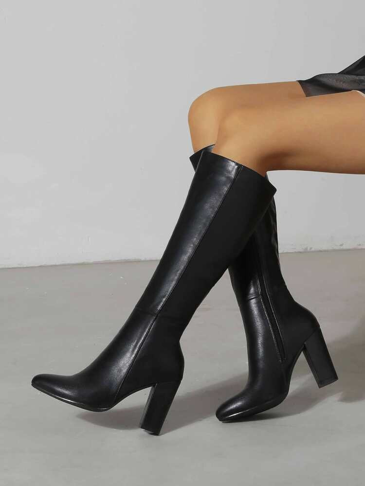 Minimalist Chunky Heeled Knee Boots | SHEIN