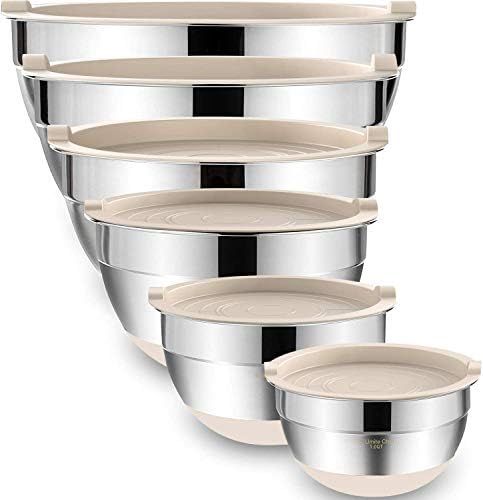 Mixing Bowls with Airtight Lids, 6-Piece Stainless Steel Metal Bowls by Umite Chef, Measurement M... | Amazon (UK)