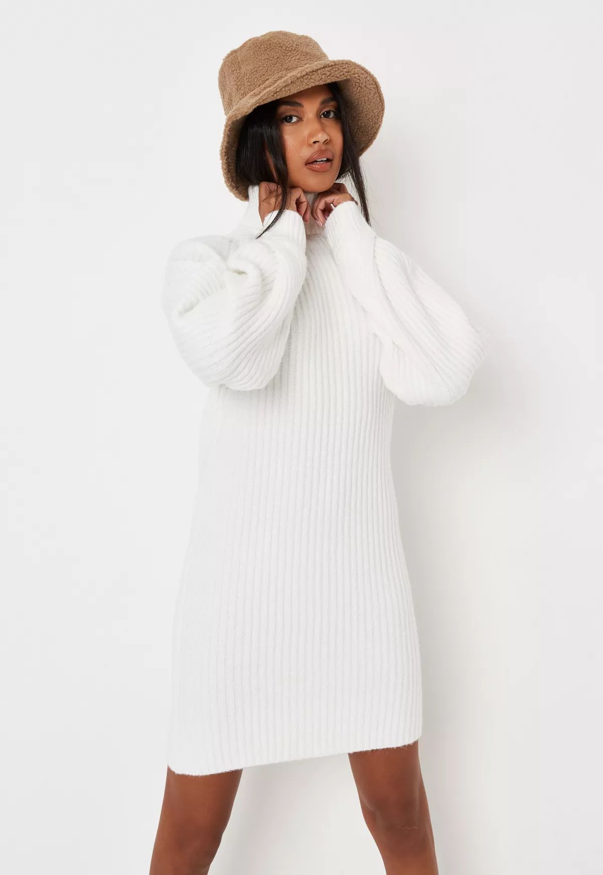 Missguided - Recycled Tall White Tuck Sleeve Knit Mini Dress | Missguided (US & CA)
