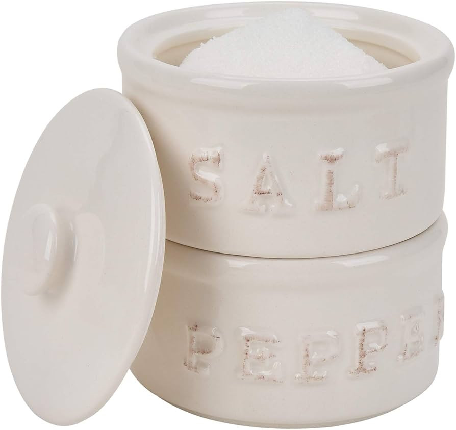 Vintage Ceramic Salt and Pepper Shaker Set Condiments Cellar Stacking Bowls With Lid | Amazon (US)