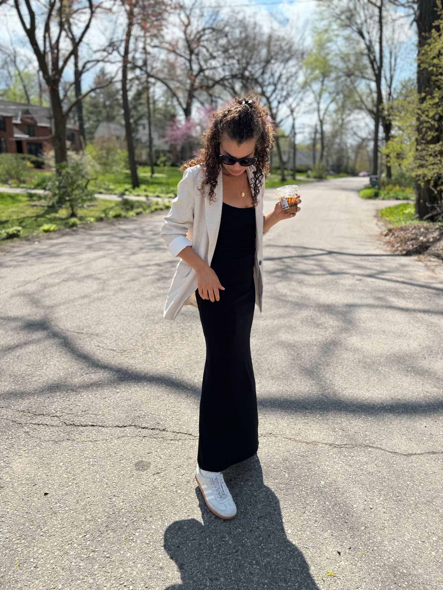 Casual chic Saturday spring outfit 🌞 loving this chic yet comfortable stretchy knit maxi dress paired with a linen blazer for the spring chill 💨 Adidas samba sneakers keep the outfit casual and practical! My shoes felt stiff at first, but have now loosened up and are great for walking. My dress is from Dissh and there are limited sizes available, so also linking one from Quince. My blazer is old from H&M, but this banana republic one looks very similar!

#LTKstyletip #LTKSeasonal #LTKfindsunder100